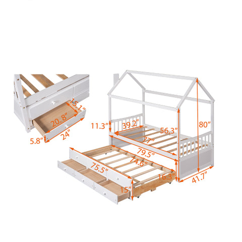 Wooden House Bed with Trundle - A Touch Of Space