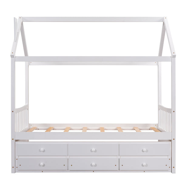 Wooden House Bed with Trundle - A Touch Of Space