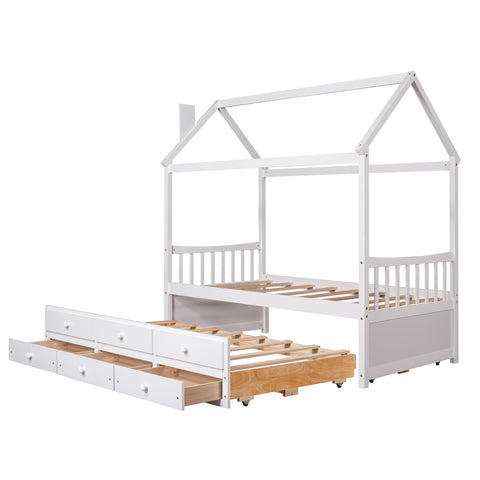 Wooden House Bed with Trundle - A Touch Of Space