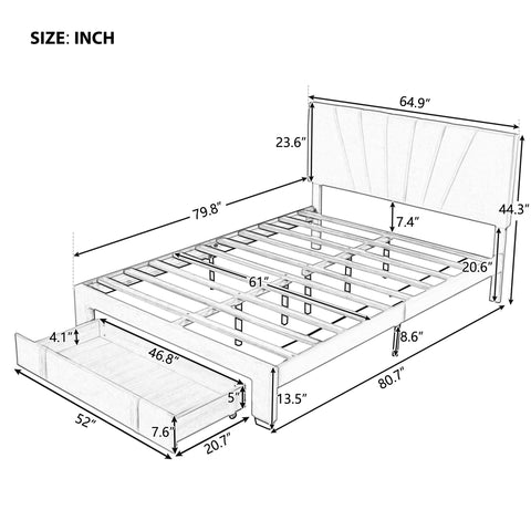 Velvet Queen Size Storage Bed - A Touch Of Space